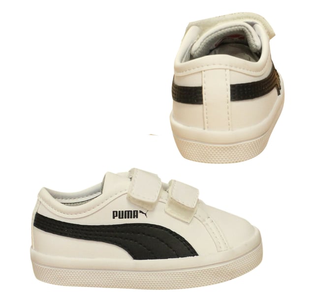 Puma Elsu Sl F V Kids Trainer Haken & Loop Schuhe weiß schwarz 356825 04 B70C