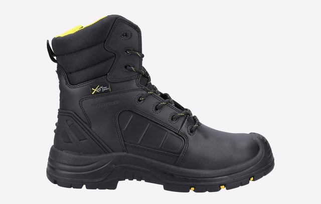 Amblers deliver a robust metal-free waterproof hi-leg metatarsal safety boot with quick access YKK metal free side zip. TPU Heel Support is provided for Extra Durability and an Injected PU Midsole delivers comfort.
- Safety Standard EN ISO 20345:2011 - S3
- Hi-Leg Waterproof Metal Free Metatarsal Safety Boot
- Excellent Ladder Grip Outsole and Poron XRD Internal Metatarsal Guard
- YKK Metal Free side zip for quick access and release
- 200 Joules Fibre Glass Composite Toe Cap
- Anti-Penetration flexible composite Midsole - Min 1100N
- Energy Absorbent Heel
- Removable PU Footbed, Antistatic and Oil resistant Outsole
- TPU Heel Support for Extra Durability and Injected PU Midsole and Scuff cap
- Internal waterproof membrane
- Rubber Outsole Heat Resistant to 300 Degrees