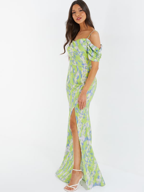 Curve Cold Shoulder Ombre Marble Print Maxi Dress