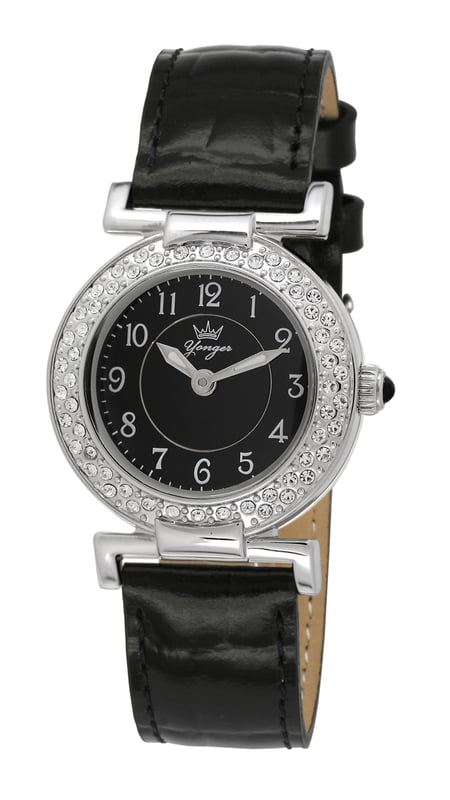 Yonger and Bresson Black Dial Black Band Watch