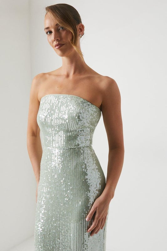 Sequin Bandeau Column Bridesmaids Dress