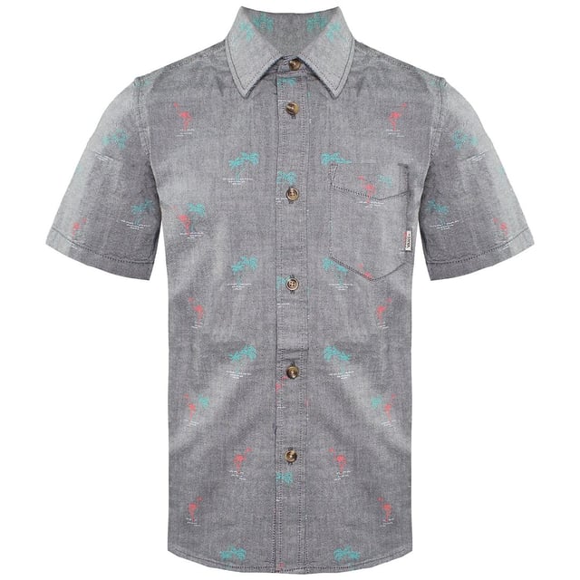Vans Off The Wall Short Sleeve Collared Palm Print Grey Kids Shirt VN 0U6J0D