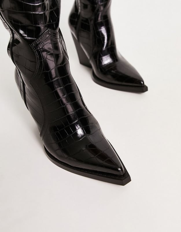 High Heel Black Croc Ankle Boots Asos ASOS DESIGN Wide Fit