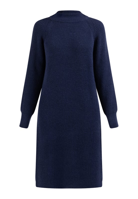 geen voering/geen voering, geen vulling  Met de gebreide jurk van DreiMaster Vintage kun je rekenen op volledig comfort. Dankzij het zachte ribbreisel met viscosegehalte, het kleine opstaande kraagje en de comfortabele lengte van de jurk ben je optimaal voorbereid op koudere dagen. De lange zijsplitten zorgen voor extra charme en beenruimte. Gecombineerd met laarzen of lange laarzen creëer je in een handomdraai een casual, relaxte winterlook.  Gebreide midi-jurk met lange mouwen