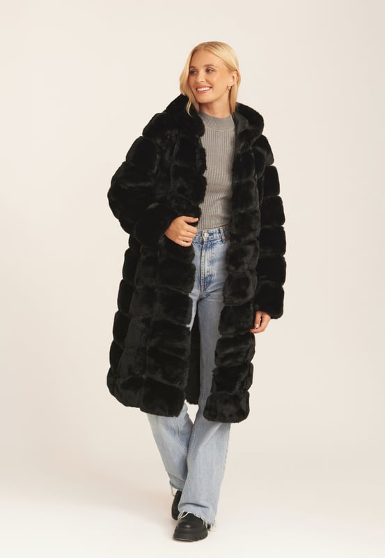 Longline fur hooded coat store