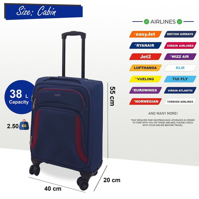 Embark on a Adventure with Our Exquisite 8-Wheel Luggage Set
AMAZING AIRLINE COMPATIBILITY: We understand that travellers may fly with many different airlines throughout their lifetime. That�s why we designed this cabin case so it is accepted on the vast majority of airlines throughout the UK, Europe & North America. Including easyJet, British Airways, Delta, Flybe, Lufthansa, Ryanair (Priority Boarding), Norwegian, Jet2, KLM, Virgin Atlantic and many more. (Please check with your airline before purchasing).

Key Features:

Eye-Catching Colours: Immerse yourself in the allure of paradise with a vibrant colour
Compact Cabin Size: Meets airline requirements for hassle-free boarding, featuring a roomy interior and maneuverable with a sturdy handle and 360-degree wheels.
Smooth 360 dual 8-wheel spinners for effortless mobility
Secure integrated 3-digit lock for enhanced security.
Constructed from ultra-strong Jacquard nylon 600D material for durability.
Self-locking telescopic handle and zip-around closure for easy use.
Indulge in the perfect blend of practicality and aesthetics with our Travel Collection - your passport to a seamless and stylish journey.
20 Inch Cabin Case - Size 55 x 40 x 20 cm Weight : 2.5Kg Capacity : 38 Litre
26 Inch Medium Case - Size 73 x 44 x 29 cm Weight : 3.3Kg Capacity : 95 Litre
29 Inch Large Case - Size 84 x 47 x 32 cm Weight : 4Kg Capacity : 127 Litre

Note: Please select preferred size. Sizes sold individually, not in sets.