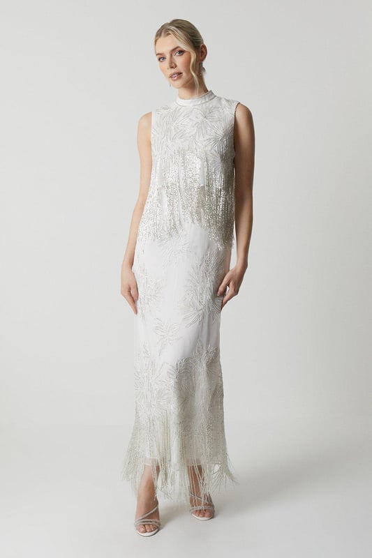 open lace back dress Sabrina Two-Piece Satin Slip Wedding Dress with Long Sleeves Organza Overlay  | Bone and Grey Bridal
