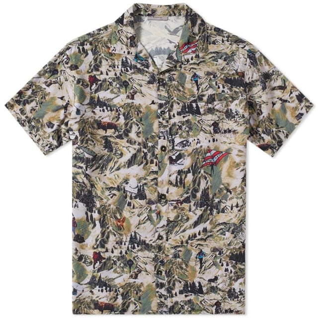 Lanvin Alpine Print Khaki Green Shirt. Lanvin Green Shirt. Alpine Print. Short Sleeve, 100% Viscose. Pocket on Left Chest. Style : RMSI0056 47
