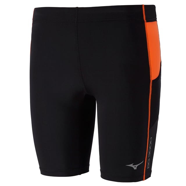 Mizuno Stretch Waist Negro/Naranja Logo Gráfico Hombre Mallas Medias J2GB601394