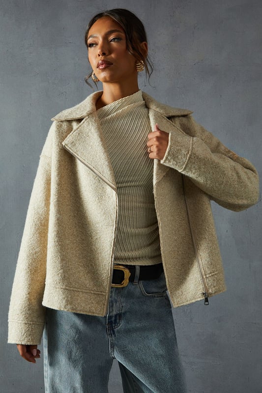 Wool Look Biker Jacket