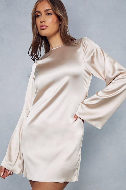 Satin shift dress with sleeves top