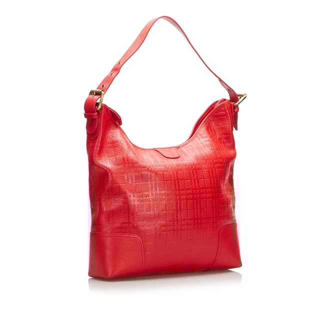 Vintage Burberry Embossed Leather Shoulder Bag Red