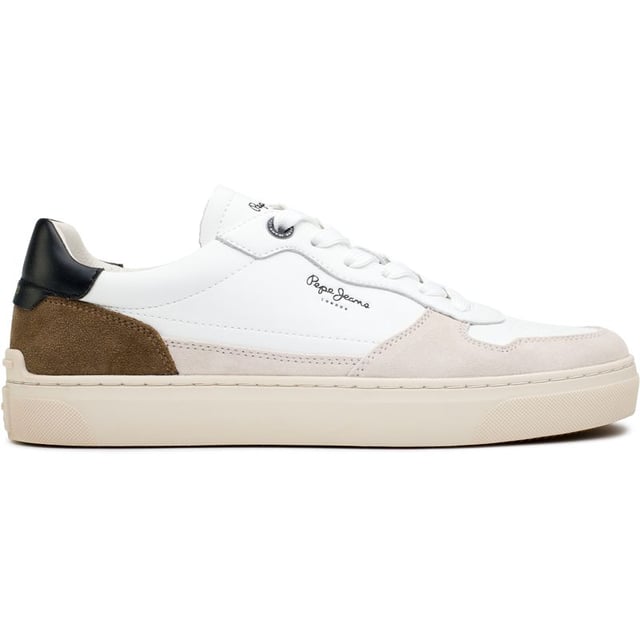 These Court-inspired Streetwear Trainers Camden By Pepe Jeans London Feature Recycled Leather Uppers And Other Sustainable Premium Materials, A Lace-up Fastening, A Heat-sealed Pepe Jeans Logo On The Sides, Branding On The Contrast Heel, And A Cupsole. Wear This Classic Sneaker On A Laid-back Day Out Or An Evening Around Town For An Urban Fashion Appeal.
