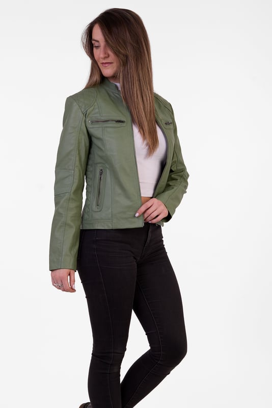 Pelle D annata Ladies Real Leather Biker Jacket in Ocean Green