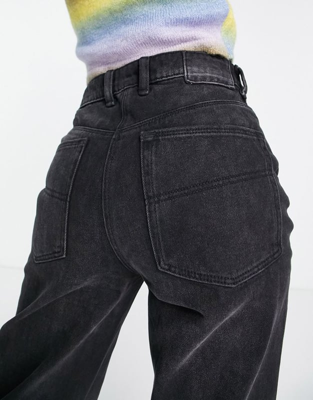 COLLUSION x014 90s baggy dad jeans with rips in black-Blue