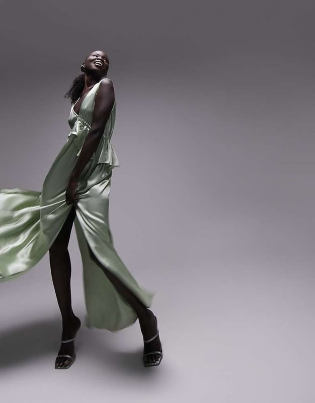 green emerald velvet dress Sage Snowdrop Gown– Teuta Matoshi main image 1