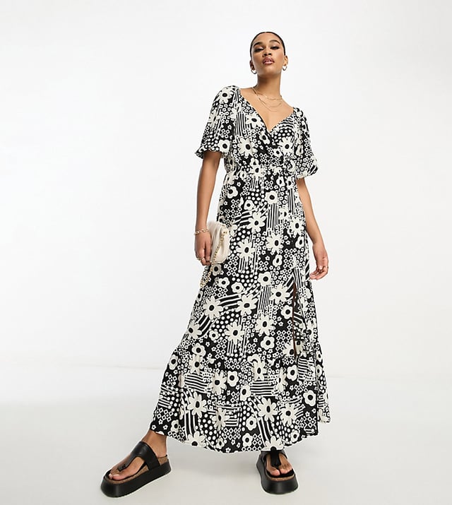 ASOS DESIGN Tall wrap bodice button through skirt with pep hem