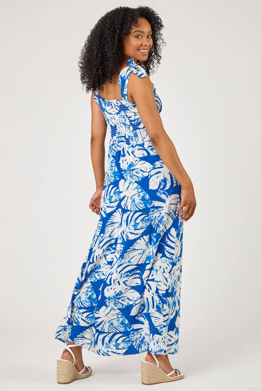Petite Tropical Print Shirred Maxi Dress