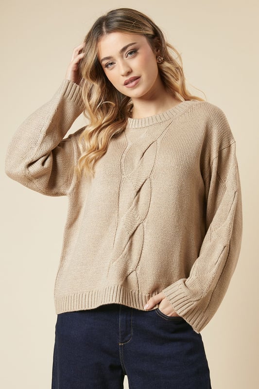 Centre Front Cable Design Crew Neck Jumper