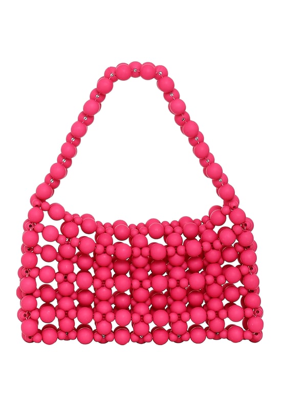 Maak kennis met onze prachtige handtas in parelstijl, een essentieel accessoire voor elke modebewuste persoon. Het ingewikkelde ontwerp bestaat uit symmetrische rijen en kolommen van bolvormige kralen die een doorlopend patroon op het oppervlak creëren. De voelbare textuur voegt een extra dimensie toe aan dit statement piece en is perfect om een ​​unieke touch aan elke outfit toe te voegen.