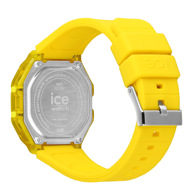 This Ice Watch Ice Digit Retro - Electric Yellow - Clear Digital Watch for Child is the perfect timepiece to wear or to gift. It's Yellow  Rectangular case combined with the comfortable Yellow Silicone watch band will ensure you enjoy this stunning timepiece without any compromise. Operated by a high quality Quartz movement and water resistant to 3 bars, your watch will keep ticking. Stand out from the crowd with the ICE digit retro Electric yellow. Bold and colorful, this watch sets you apart with its transparent electric yellow dial and matching soft silicone strap. This Digital watch has a calendar function: Day-Date , Stop Watch , Dual Time , Alarm and Light High quality 19 cm length and 18 mm width Yellow Silicone strap with a Buckle Case measurement: 32 X 34 mm,case thickness: 8 mm, case colour: Yellow and dial colour: Yellow