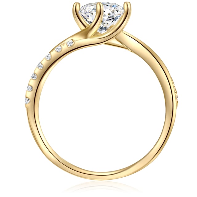 Are you looking for a special engagement ring? This solitaire ring of the 1934 manufacture is a guarantee for a perfect application. The focus is on a striking solitaire from Zirconia on a two -part ring rail, which is partly occupied by zirconia crystals. The glittering of the precise brilliant cut can hardly be distinguished from the real diamond and makes the ring a glamorous symbol of love. The curved ring rail is made of 925 sterling silver and refined with warm shimmering yellow gold. A special ring that remains a favorite accessory even after the wedding.