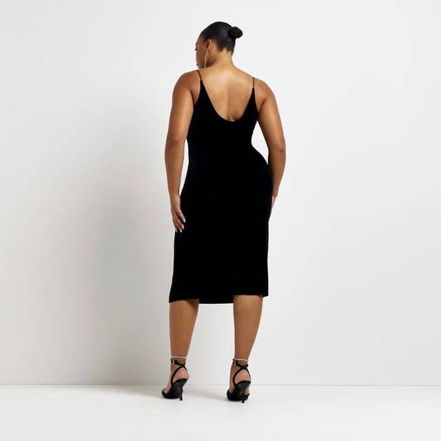River Island Womens Bodycon Midi Dress Plus Black Velour