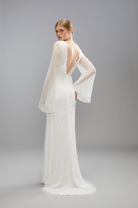Embellished Tie Back Boho Bridal Maxi Dress
