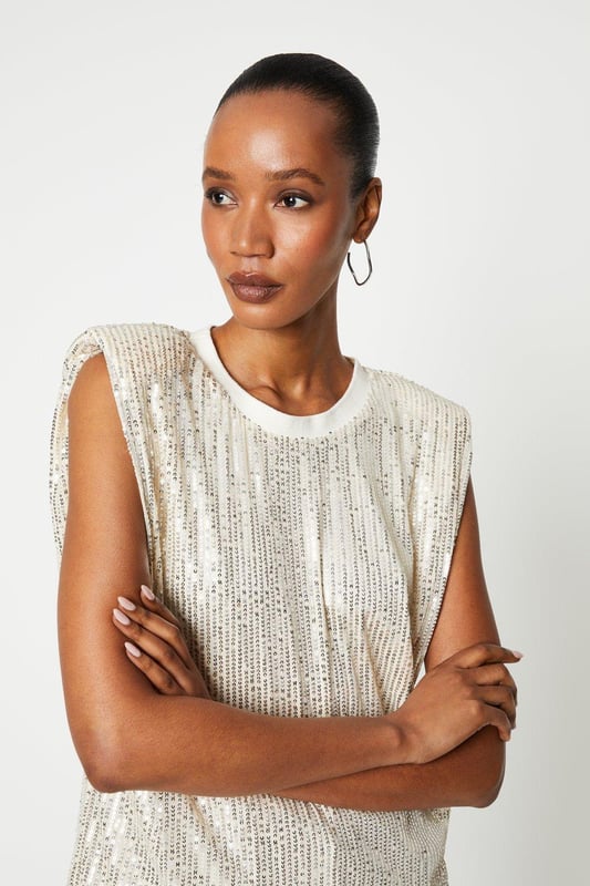 Sequin shoulder pad top hotsell