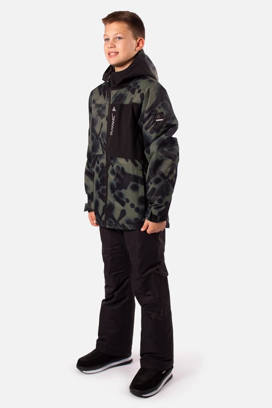The Misfit snow jacket stands out from the crowd and is our premium youth jacket styled for maximum impact. The Misfit has fully taped seams and is highly waterproof to 10,000mm with a breathability rating of 10,000gms/M2 this technical snow jacket will make sure you’ll stay warm and dry. The Misfit jacket is made from our durable coated ripstop fabric and is feature packed. This jacket offers a great bang for your buck with under arm ventilation for when you need to dump heat, a powder skirt with Lycra wrist guards to keep the snow out and warmth in. A dry butt patch, to do exactly that, lift pass pocket on the left sleeve, soft chin guard, internal storm flap, zipped handwarmer pockets and a zipped comms pocket with headphone routing system all complete this street wear inspired piece.

Powder skirt -Whether you're hitting the powder on skis or snowboard, this snow skirt creates a tight seal around your waist to keep the snow out and the warmth in. Made from durable waterproof materials and an internal dry butt patch (DBP) to keep it all warm and dry.

Snow cuff / wrist gaiter -This is perfect for even the most extreme conditions, featuring a tight seal that bridges the gap between your glove and jacket.

Zipped pockets -Pockets designed for everything you need for a full day up the mountain. Pockets for your lift pass, media, stash pocket for cash, wallet pocket and phone pocket for protection and to keep the battery warm.

Design features:

    Taped seams
    Water-resistant chest pocket
    Fixed hood
    Super soft chin guard
    Zipped sleeve ski pass pocket
    Snow cuffs
    Twin zipped tricot lined hand warmer pockets
    Waterproof snow skirt
    Dry butt patch ( DBP )

Fabric & performance:

    Regular fit
    Shell 100% polyester
    Water resistant coating 10,000mm
    Breathbility rating MVP 10,000 gm²

Insulation & lining:

    100% recycled polyester low loft insulation.
    Insulation. 80 gm² body 40 gm² Sleeves
    Lining 100% recycled embossed polyester.