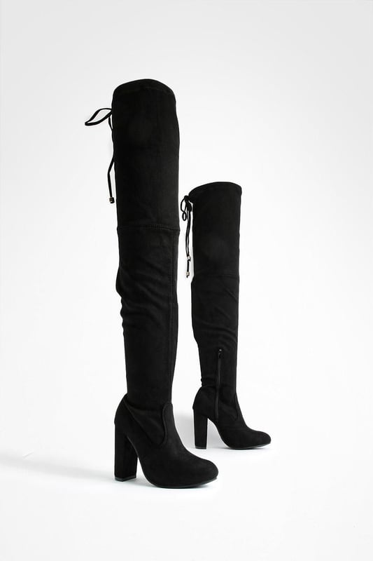 Black Thigh Soft As Suede Thigh High Boots Wide Fit Faux Suede