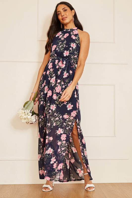 Floral print self clearance tie maxi dress