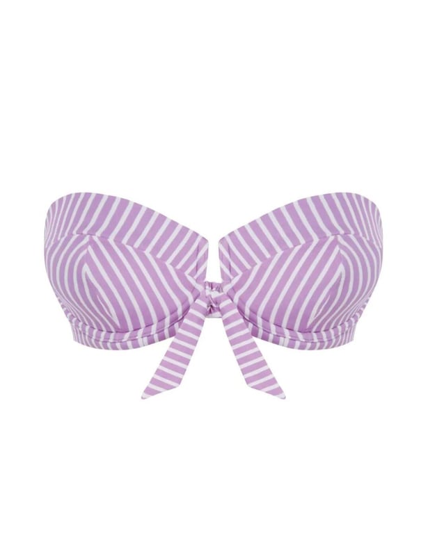 Freya's Beach Hut bandeau bikini top is versatile and chic, with adjustable straps that can be converted from straight to cross-over, or removed for the perfect look no matter what you are doing. The cups are underwired for support and lightly padded, giving your bust a smooth, round shape. The rear clip fastening will stay secure all-day long for worry-free wear. The chic knot detail and open-centre front design add a feminine, flirty touch.  Underwired, Lightly padded, Adjustable straps, Clip fastening, Front knot detail, Open-centre front, Removable, convertible straps, Country of origin: Sri Lanka, Composition: 69% Polyamide | 16% Elastane | 15% Polyester, Listed in UK sizes.   Bandeau Bikini Top