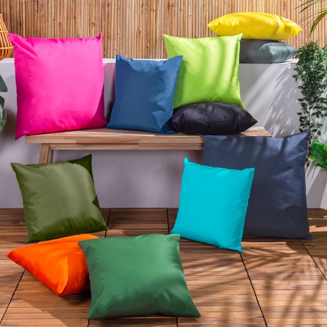 Add a splash of colour to your outdoor space, with the Wrap outdoor cushion range. A vibrant plain design on durable water resistant polyester making them a perfect addition to your garden.