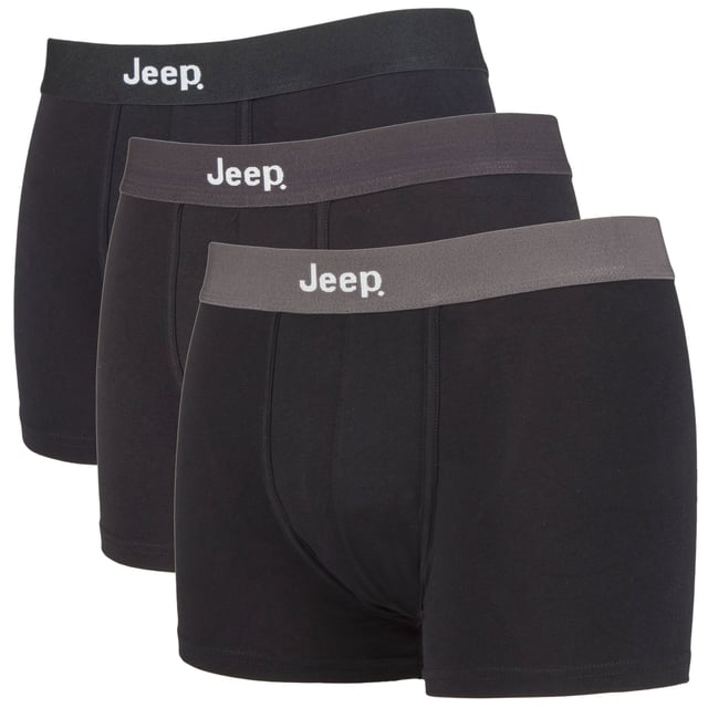 Underwear by Jeep produce a wide collection from loose fitting, to comfortable fitted boxers, and briefs. Designed for everyday, this collection of trunks by Jeep are made for comfort and durability. Designed to look and feel good, these briefs will feel soft to the touch. Comfort cotton rich trunks are all you need for everyday briefs. These fitted trunks provide softness and comfort all day. They also feature a soft, brushed waistband, to minimise discomfort of rough elastic waistbands digging into your skin. The waistband is made from elastane which allows for a more comfortable stretch. For a comfortable and tight fit, these trunks will feel snug around your thighs and provide comfort all day whether you're wearing office clothes or loungewear. To avoid irritation, these fitted trunks have a tagless care label. These trunks come in a pack of 3.