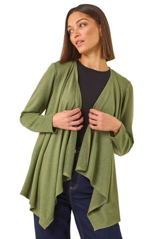 Waterfall Stretch Cardigan from Roman. Add a touch of cosiness to your Autumn/Winter wardrobe with this stylish waterfall cardigan. Designed with a wooly touch, this cardigan features long sleeves for extra warmth. Perfect for layering over a simple t-shirt and jeans for a chic and casual look that will keep you snug all season long!