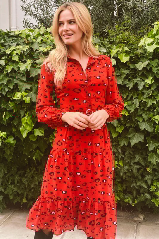 Red leopard discount print tshirt dress