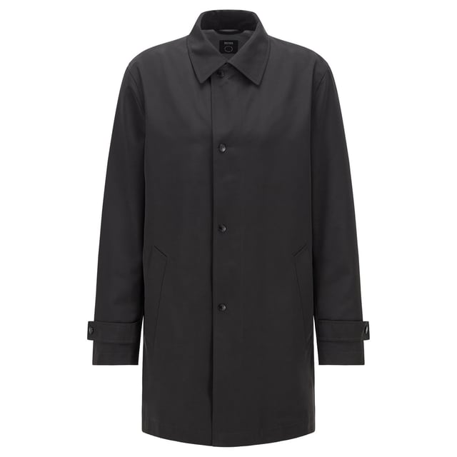 modern overcoat crafted from shape memory quality-snap front closure with additional zipper-adjustable sleeve tabs