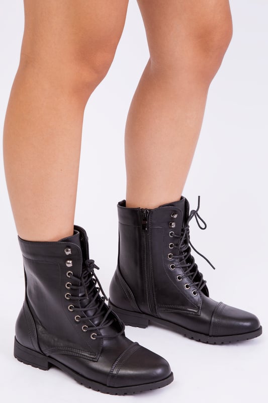 Where s That From Katara Low Heel Lace Up Ankle Boots Black