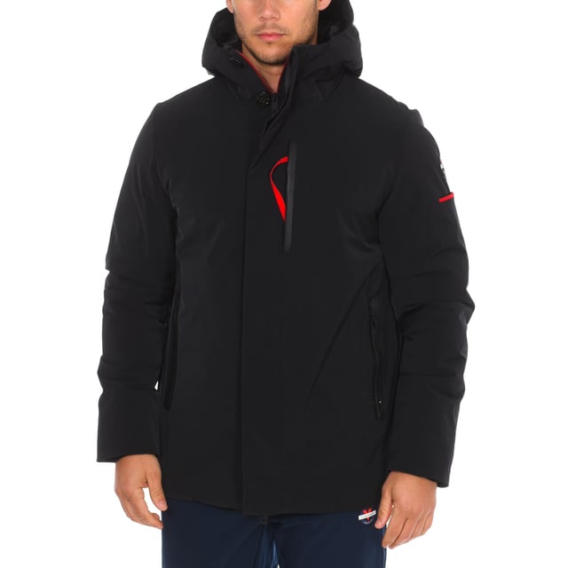 Waterproof jacket Vuarnet.
 High collar with hood.
 Two-way zipper and button closure.
 One button pocket on the sleeve.
 One zipper pocket on the upper front side.
 Two zippered hand pockets
 One internal zipper pocket.
 Brand logo on one sleeve.
 Composition: 100% Sorona
 Care:
Wash at maximum temperature 30º.
 Do not iron.
 Do not use dryer.
 Do not use bleach.
 Do not dry clean.