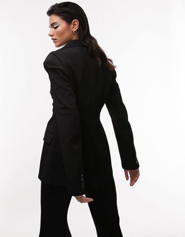 Topshop Premium Limited Edition extended shoulder blazer in black