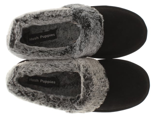Hush Puppies Womens Slippers Full Fluffy Ariel Suede Leather black Hush Puppies Womens Slippers Full Fluffy Ariel Suede Leather Black. Suede Upper. Faux Fur Lining. Tpr Sole. Footwear Slippers.