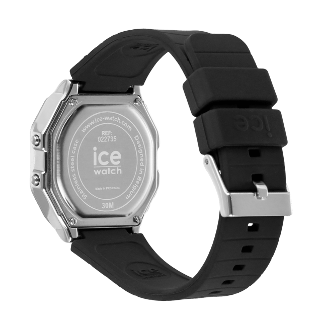 This Ice Watch Ice Digit Retro - Metal Silver Mirror - Black Digital Watch for Women is the perfect timepiece to wear or to gift. It's Silver  Rectangular case combined with the comfortable Black Silicone watch band will ensure you enjoy this stunning timepiece without any compromise. Operated by a high quality Quartz movement and water resistant to 3 bars, your watch will keep ticking. Let yourself be captivated by timeless charm with the ICE digit retro Metal silver mirror. With its design inspired by the classics of the past, this bold watch combines retro style with modern comfort thanks to its soft, comfortable deep-black silicone strap. This Digital watch has a calendar function: Day-Date , Stop Watch , Dual Time , Alarm and Light High quality 19 cm length and 18 mm width Black Silicone strap with a Buckle Case measurement: 32 X 34 mm,case thickness: 8 mm, case colour: Silver and dial colour: Silver