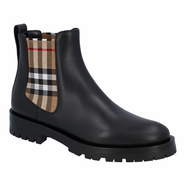 Burberry women vintage check detail chelsea boots in black leather