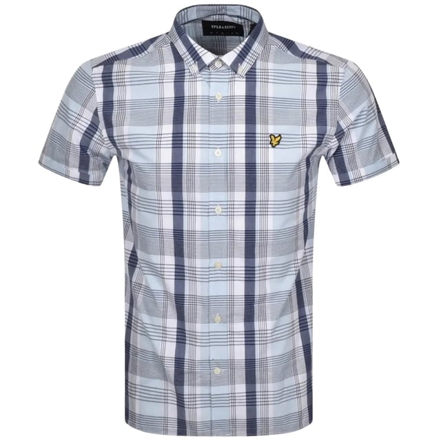 Camisa azul de Lyle and Scott, hecha en Turquía, 100% algodón, corte regular, se ajusta a la talla real, cierre con botones, camisa a cuadros