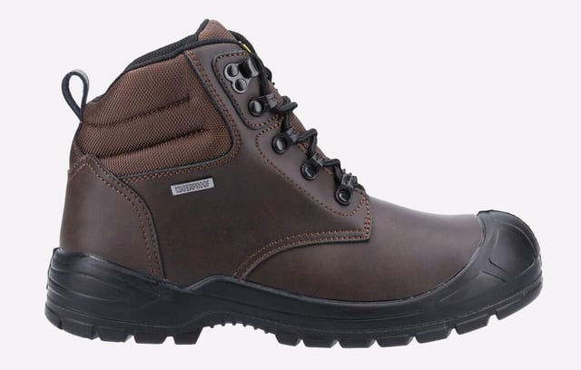 A fully waterproof practical safety boot with steel toe, steel midsole, double padded mesh collar, PU scuff cap for extra durability, moulded PU footbed for all day comfort and dual density PU outsole.
- Classic and Contemporary Waterproof Safety Boot. Ideal for Working Outdoors- Upper is made with Water Resistant Leather- Deep Padded Breathable Mesh Collar Provides Better Comfort- Sturdy Metal Hooks for Lacing- Comfortable and Cushioned Removable PU Footbed with Arch Support- Injected Moulded PU Scuff Cap for Extra Durability. Ideal when working on the knees- Dynamic and Raised Injected PU Midsole Clasps the Upper to Provide Increased Protection- Raised Heel for Enhanced Comfort and Stability to Provide Excellent Energy Absorption- Cleated Outsole Provides Ultimate Performance and Grip in Varied Conditions- Ladder Grip Lines for Working at Heights