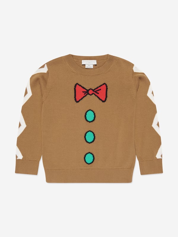 Stella McCartney incorporate excellent construction and vivid imagery into their beautiful aesthetics. This unisex nut brown jumper captures the label's refined detail and innovative outlook. Made with cartoon imagery with zig zag patterning down the arms.‚ Ribbed Trims ‚ Long Sleeves ‚ Bow and Button Imagery‚ Zig Zag Patterning ‚ Straight Hem‚ 100% CottonStella McCartney : Boys Height  2Y: 32-35" / 83-89cm3Y: 35-38" / 90-97cm4Y: 38-41" / 98-104cm5Y: 41-43" / 105-110cm6Y: 43-45" / 111-116cm8Y: 45-50" / 117-128cm10Y: 50-55" / 129-140cm
