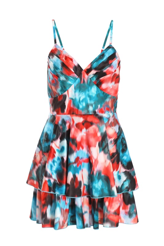 Multicoloured Satin Smudge Print Playsuit
