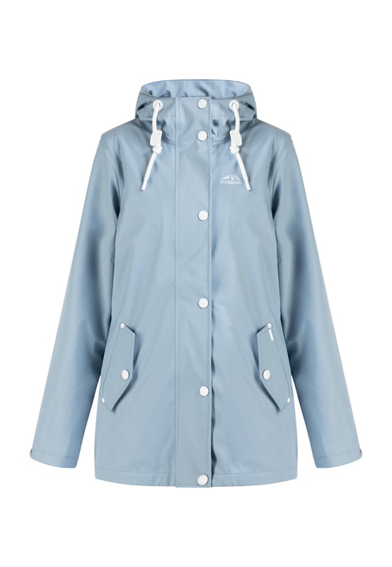 Geen vulling  Op regenachtige dagen biedt deze klassieke ICEBOUND heerlijke bescherming. Het gecoate materiaal is wind- en waterdicht en ideaal voor een wandeling in alle weersomstandigheden. De licht getailleerde, middellange vorm biedt extra bescherming tegen regen met de brede capuchon en stijlvolle koorden. De drukknoopsluiting boven de ritssluiting en de schuine klepzakken optimaliseren de jas bovendien op het gebied van weersbestendigheid.  Regenjas