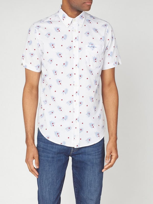 Ben Sherman Oxford Top de manga corta Camisa de algodón blanca de manga corta 0062921 003